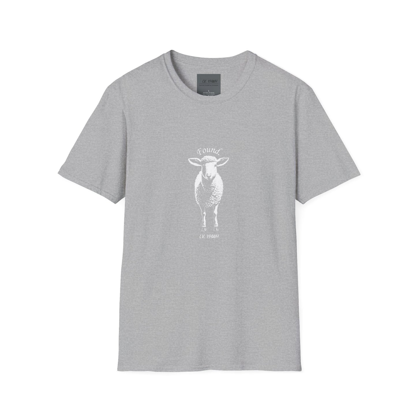 Printify heather gray t-shirt with centered white sheep design ideal Christian graphic t-shirt for ministry events