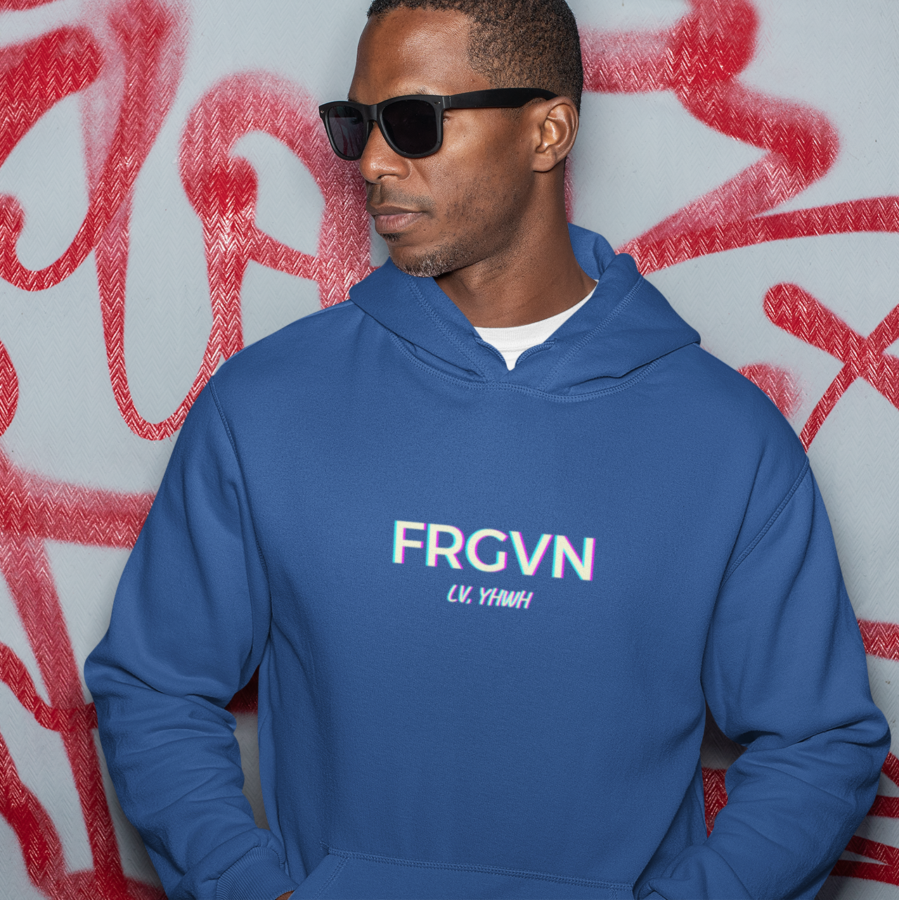 FRGVN Offset Design Hoodie – Christian Graphic Pullover | 1 John 2:12 | Faith-Based Apparel