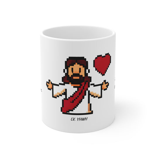 Jesus Loves You Pixel Art 11oz Mug — Scripture Coffee Cup