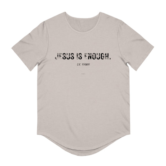 Jesus Is Enough Curved Hem Tee (Men’s) – Christian Graphic T-Shirt | 2 Corinthians 12:9 | Faith-Based Apparel