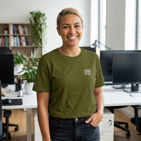 Child of God (white) Embroidered Tee — 1 John 3:1, Christian T-Shirt