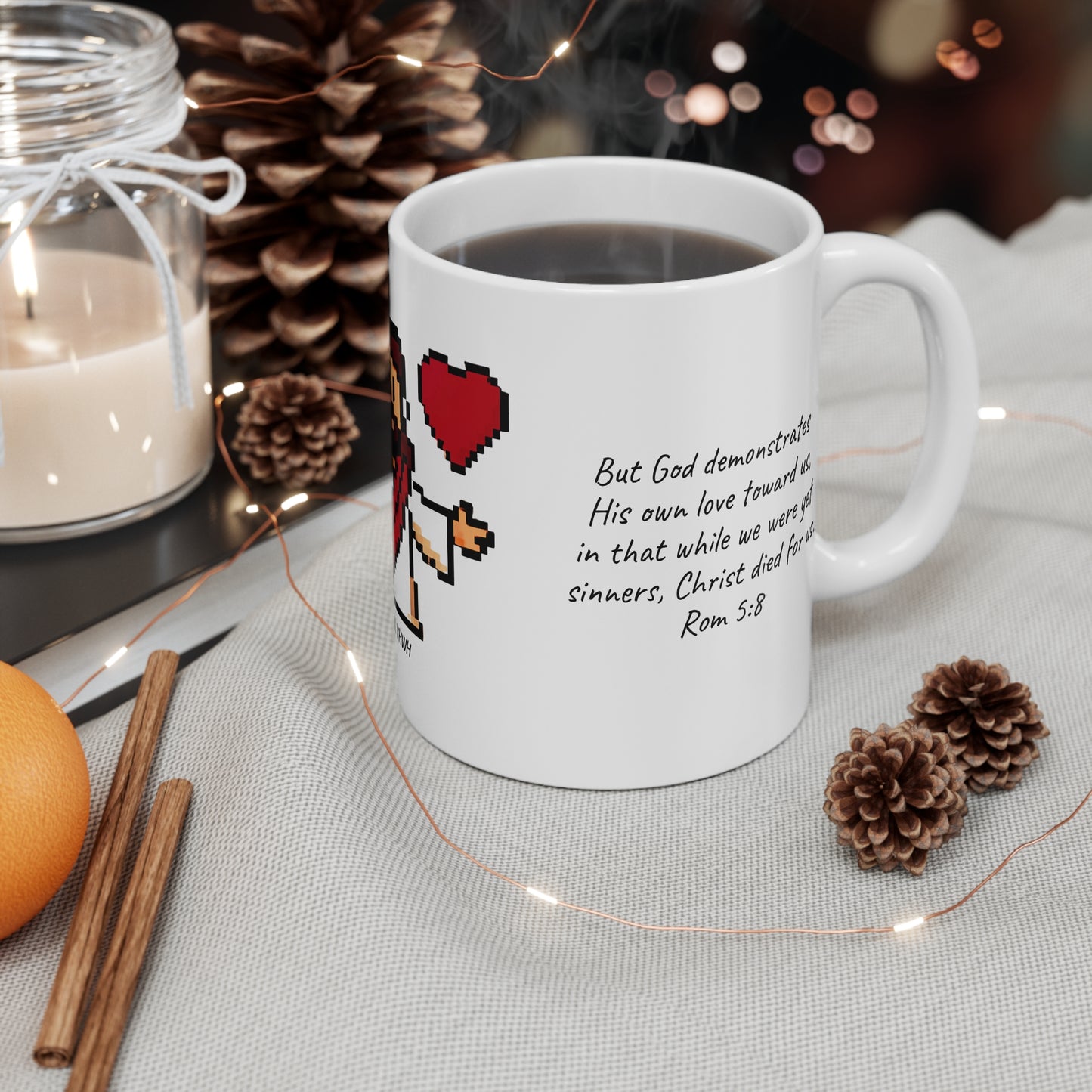 Jesus Loves You Pixel Art 11oz Mug — Scripture Coffee Cup