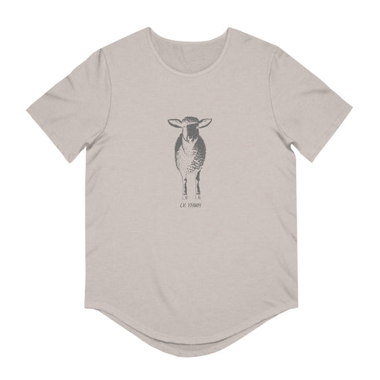 Printify beige tee with centered black sheep illustration and small print on front Christian graphic t-shirt Luke 15:4.