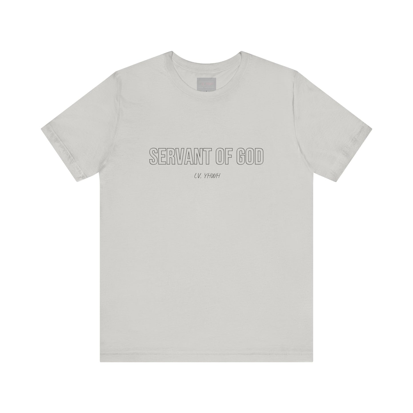 Printify servant of God t-shirt light gray crewneck with centered outlined SERVANT OF GOD text and minimalist design